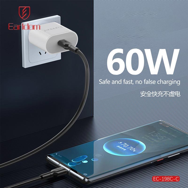 کابل تبدیل فست شارژ Earldom EC-198C-C Type-C To Type-C 60W 1m