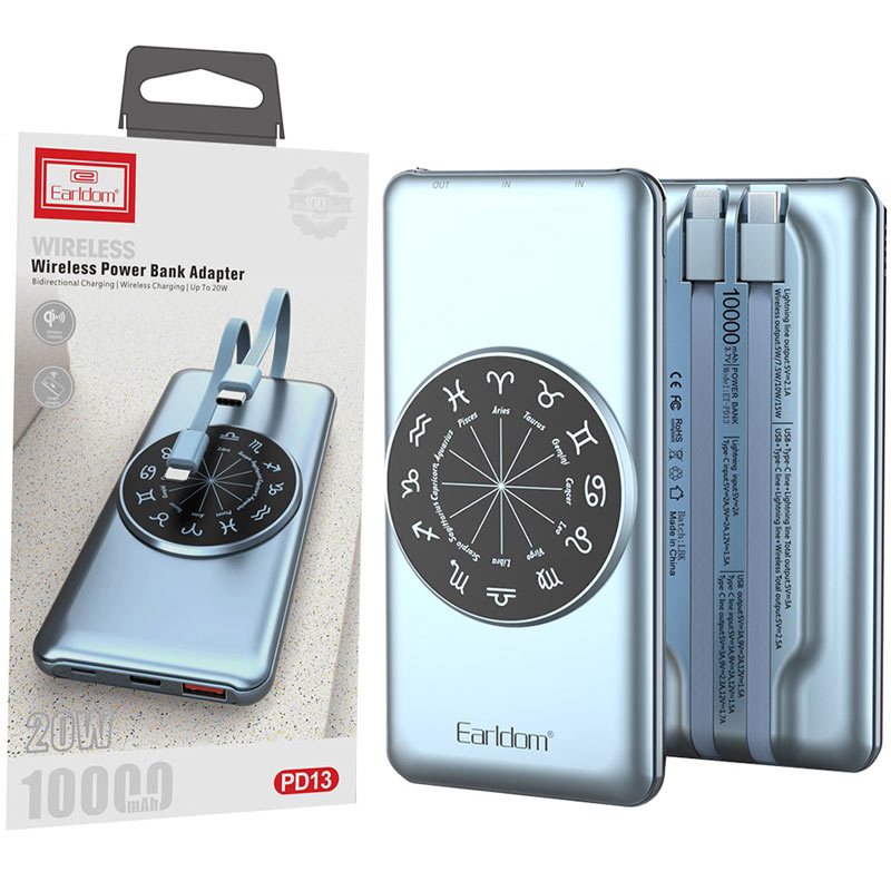 پاور بانک بی سیم فست شارژ ارلدام ET-PD13 QC 18W ظرفیت 10000 میلی آمپر ساعت