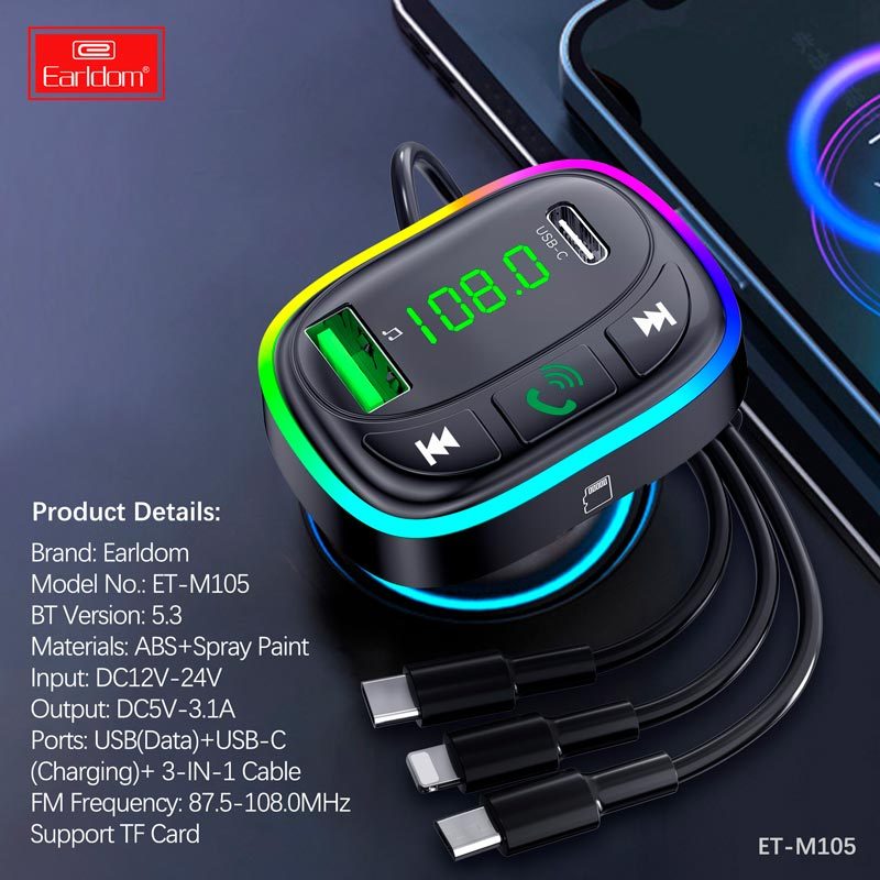شارژر فندکی + FM Player بلوتوثی Earldom ET-M105