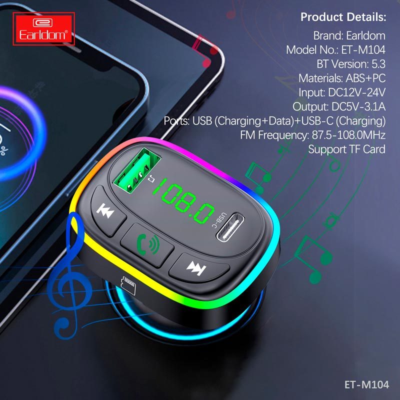 شارژر فندکی + FM Player بلوتوثی Earldom ET-M104