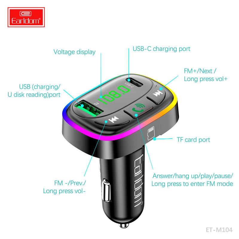 شارژر فندکی + FM Player بلوتوثی Earldom ET-M104