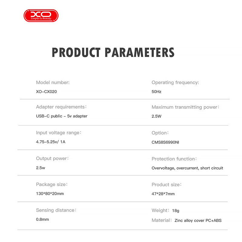 شارژر بی سیم XO XO-CX020 2.5W