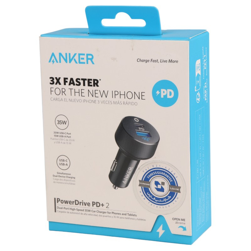 شارژر فندکی فست شارژ Anker A2732HF1 IQ2.0 PD 3A 35W