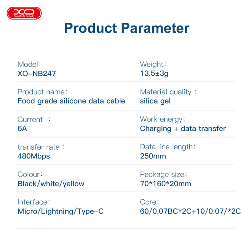 کابل میکرو یو اس بی فست شارژ XO XO-NB247M 6A 1m