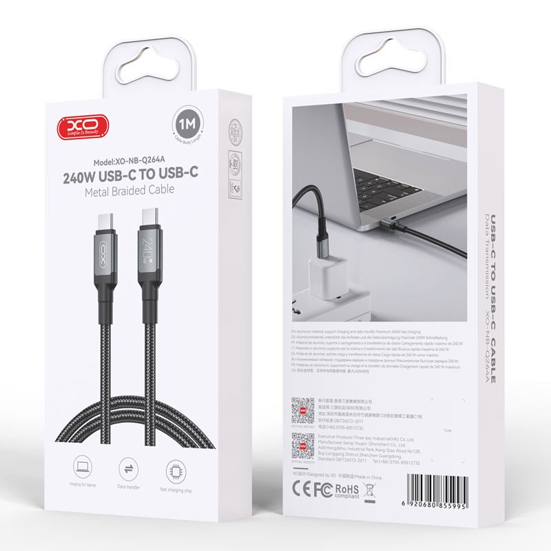 کابل تبدیل فست شارژ XO NB-Q264A Type-C To Type-C 240W 1m