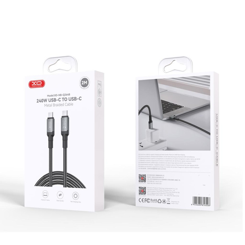 کابل تبدیل فست شارژ XO XO-NB-Q264B Type-C To Type-C 5A PD 240W 2m