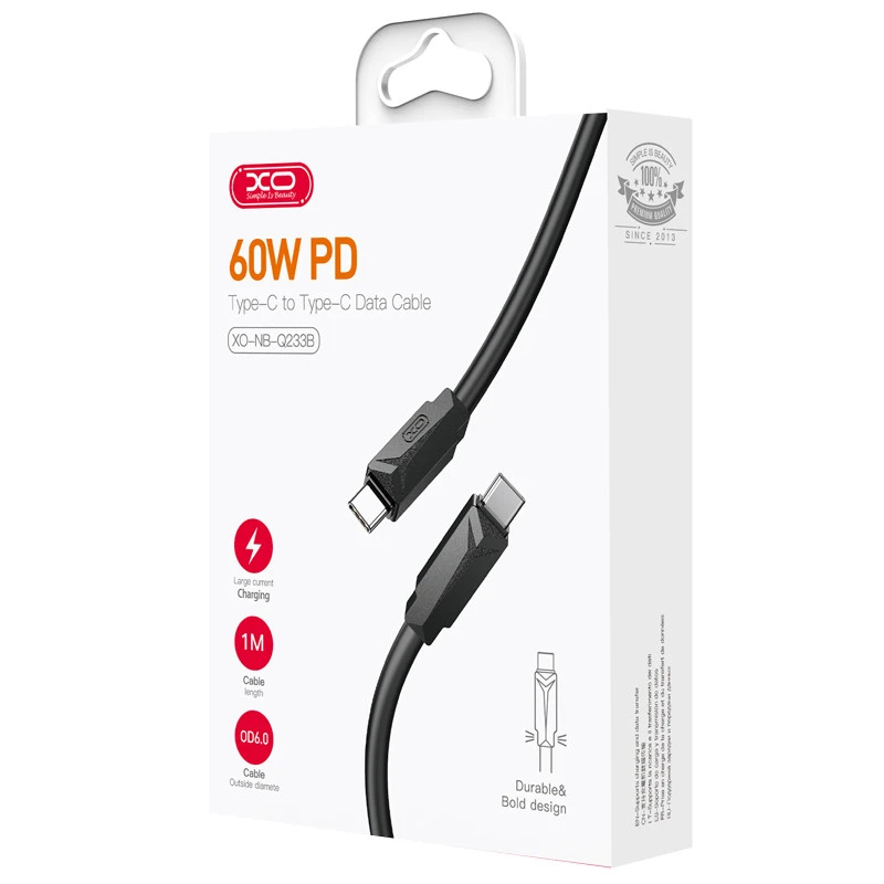 کابل تبدیل فست شارژ XO XO-Q233B Type-C To Type-C 60W 1m