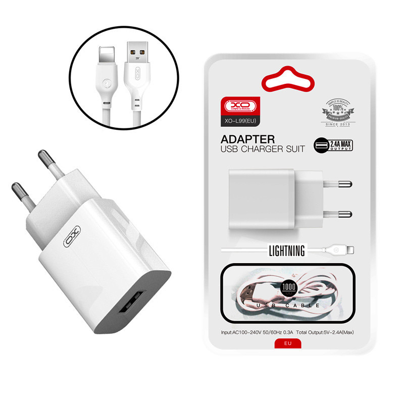 شارژر دیواری 12 وات ایکس او XO-L99 2.4A + کابل آیفونی