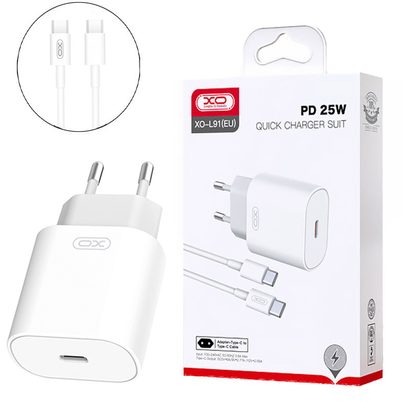 شارژر دیواری 25 وات ایکس او XO-L91 QC4.0+ PD3.0 3A + کابل تایپ سی
