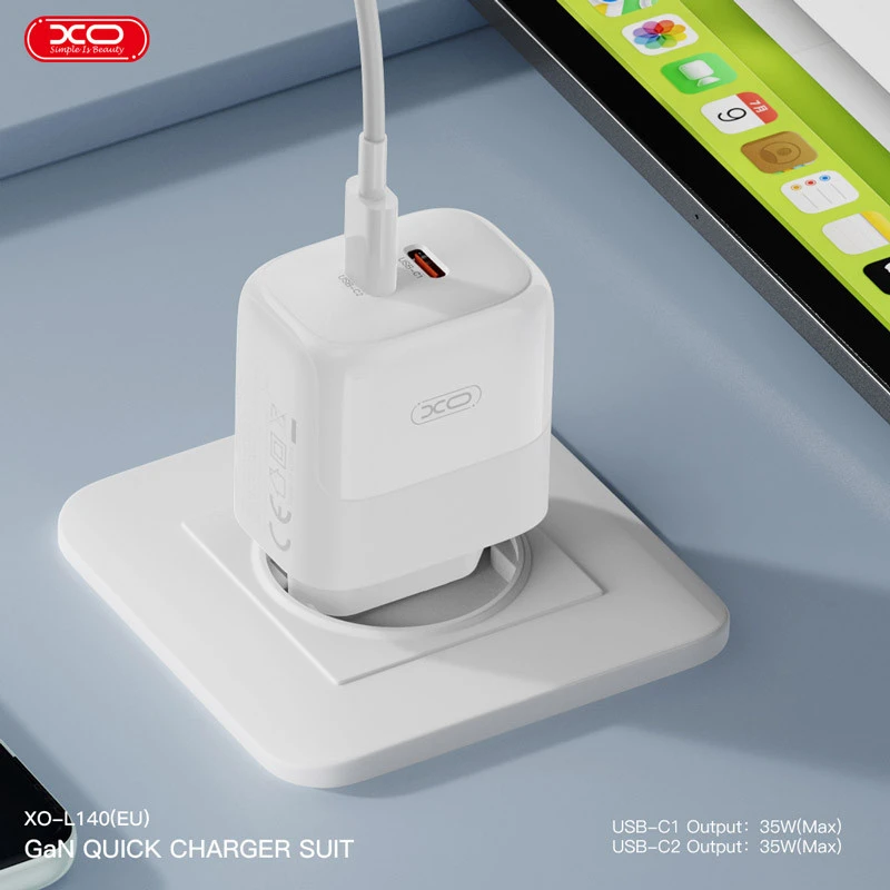 شارژر دیواری 35 وات ایکس او XO-L140 GaN PD 3A + کابل تبدیل آیفونی
