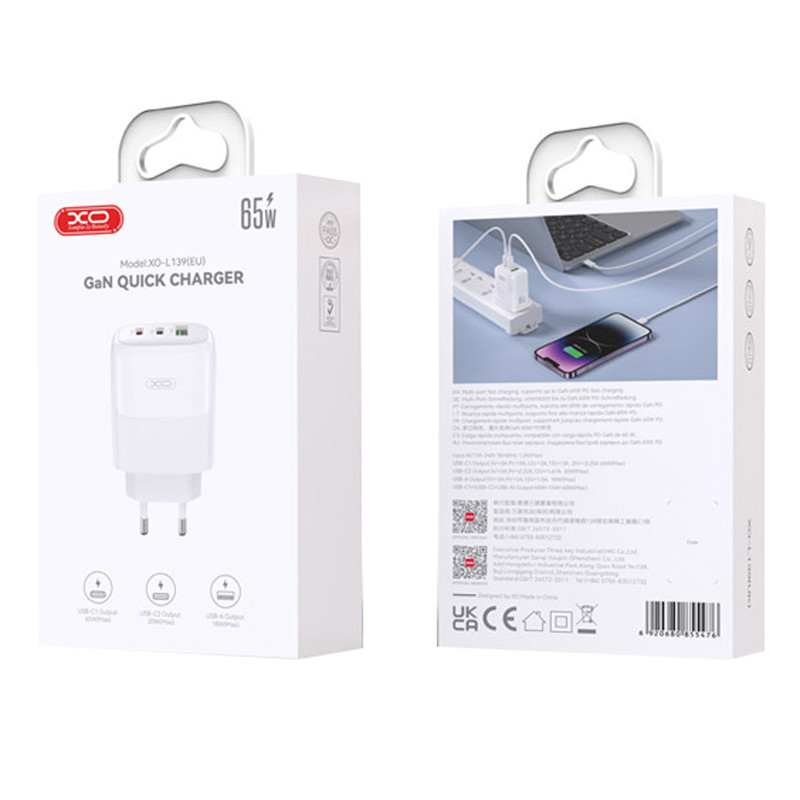 شارژر دیواری 65 وات ایکس او XO-L139 GaN PD QC 3.25A