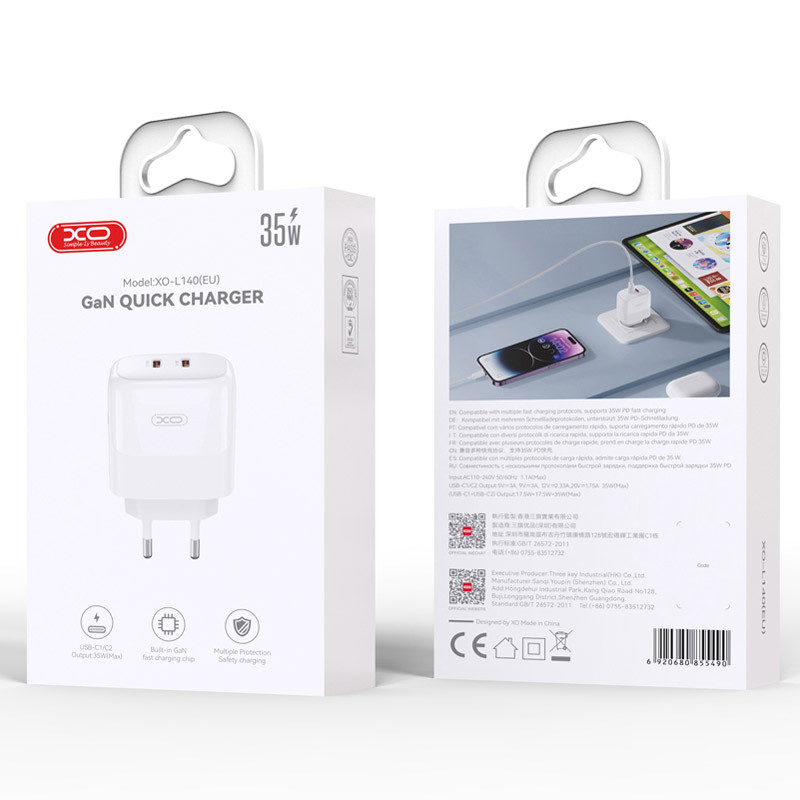 شارژر دیواری 35 وات ایکس او XO-L140 GaN PD 3A
