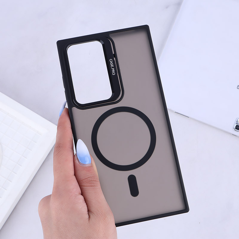 قاب مگ سیف استندشو با محافظ لنز رینگی سامسونگ Galaxy S24 Ultra پشت مات