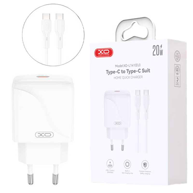 شارژر دیواری 20 وات ایکس او XO-L141 QC PD 3A + کابل تبدیل تایپ سی
