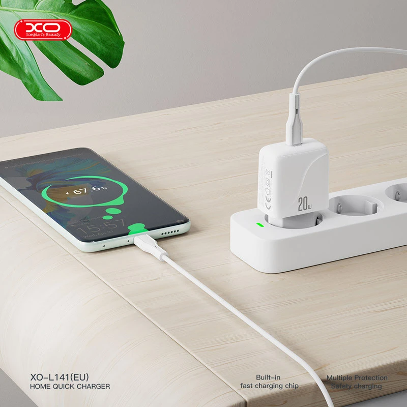 شارژر دیواری 20 وات ایکس او XO-L141 QC PD 3A + کابل تبدیل تایپ سی
