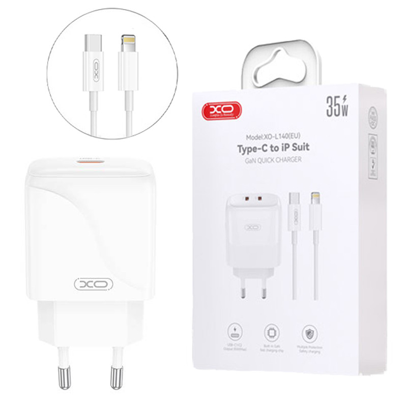 شارژر دیواری 20 وات ایکس او XO-L141 QC PD 3A + کابل تبدیل آیفونی