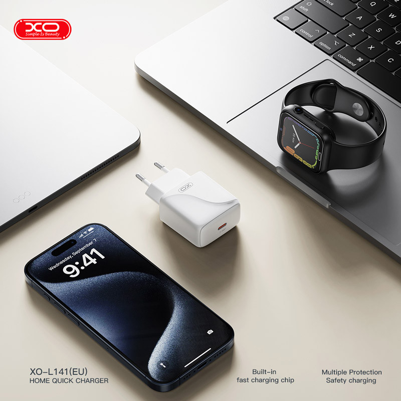 شارژر دیواری 20 وات ایکس او XO-L141 QC PD 3A + کابل تبدیل آیفونی
