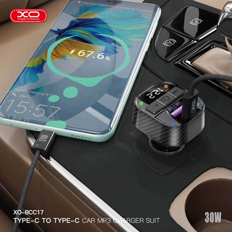 شارژر فندکی + FM Player بلوتوثی XO XO-BCC17 + کابل تایپ سی