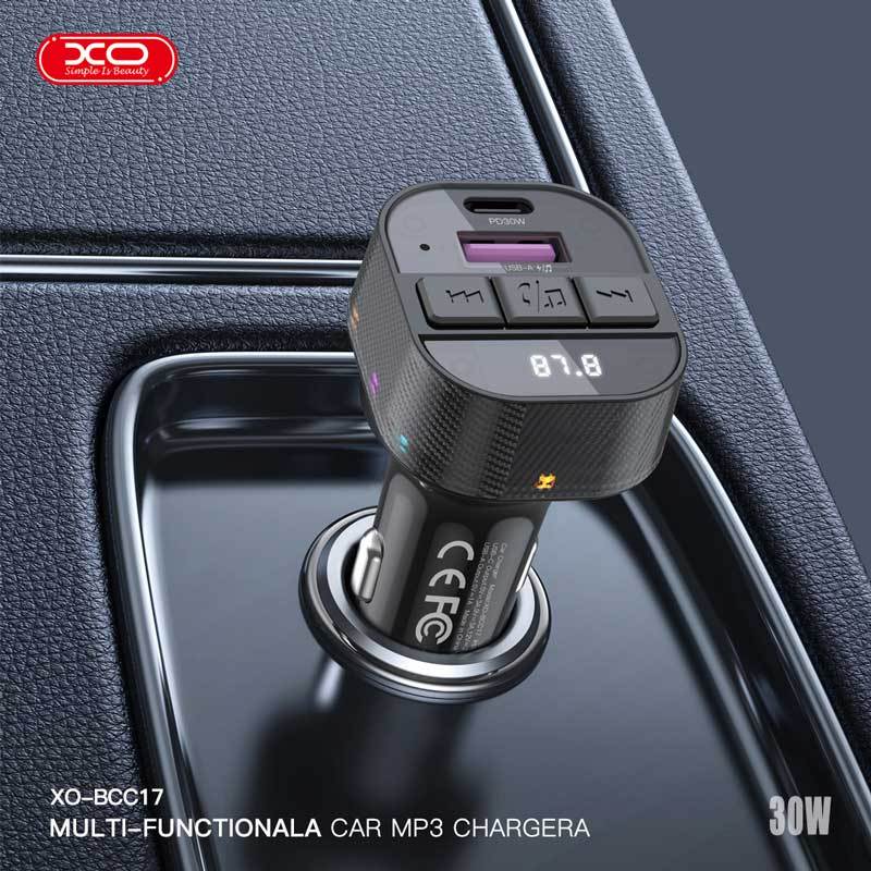 شارژر فندکی + FM Player بلوتوثی XO-BCC17 + کابل Type-C To Lightning