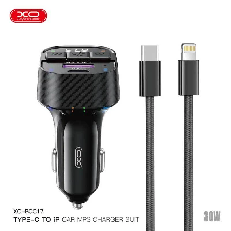 شارژر فندکی + FM Player بلوتوثی XO-BCC17 + کابل Type-C To Lightning