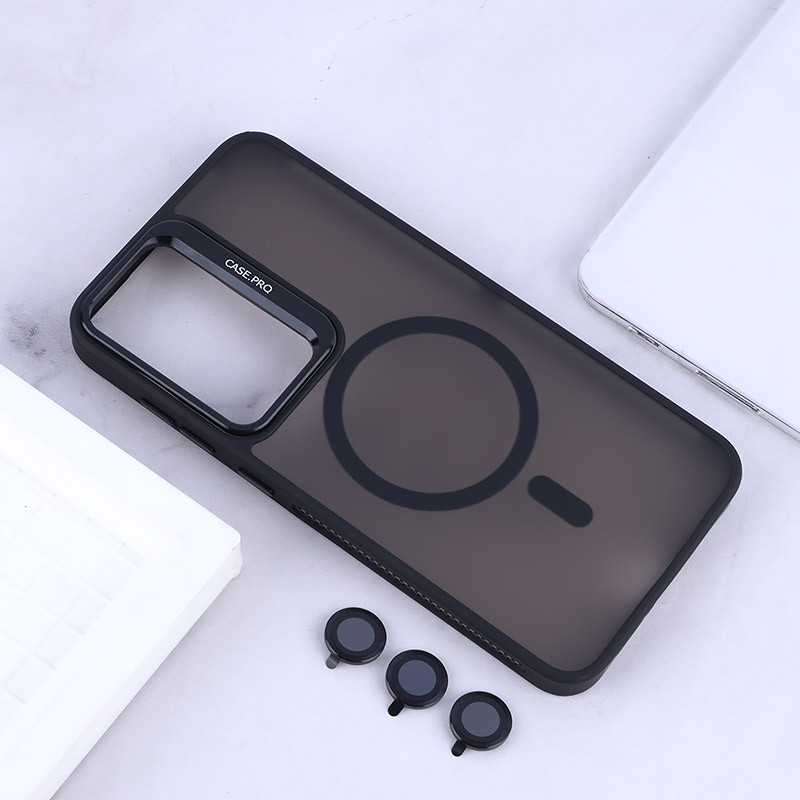قاب مگ سیف استندشو با محافظ لنز رینگی سامسونگ Galaxy S24 FE پشت مات