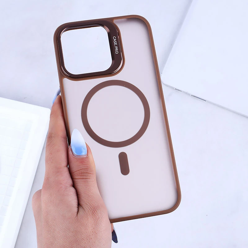 قاب مگ سیف استندشو با محافظ لنز رینگی آیفون iPhone 15 Pro Max پشت مات
