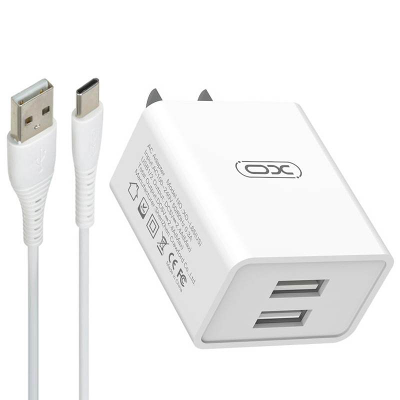 شارژر دیواری 12 وات ایکس او XO-L65-US 2.4A + کابل تایپ سی