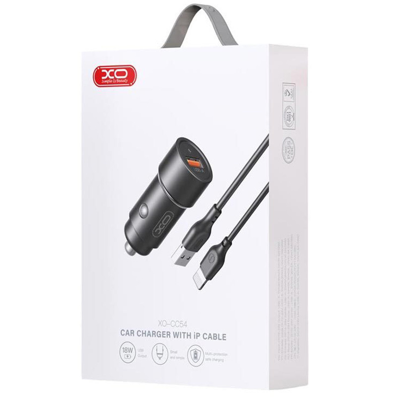 شارژر فندکی فست شارژ XO XO-CC54 3A QC 18W + کابل آیفونی
