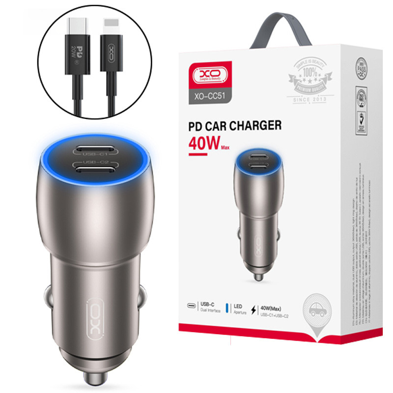 شارژر فندکی فست شارژ XO XO-CC51 3A PD 20W + کابل آیفونی