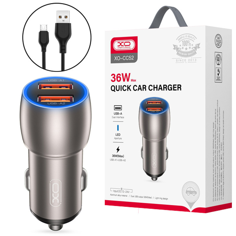 شارژر فندکی فست شارژ XO XO-CC52 3A PD 18W + کابل میکرو یو اس بی