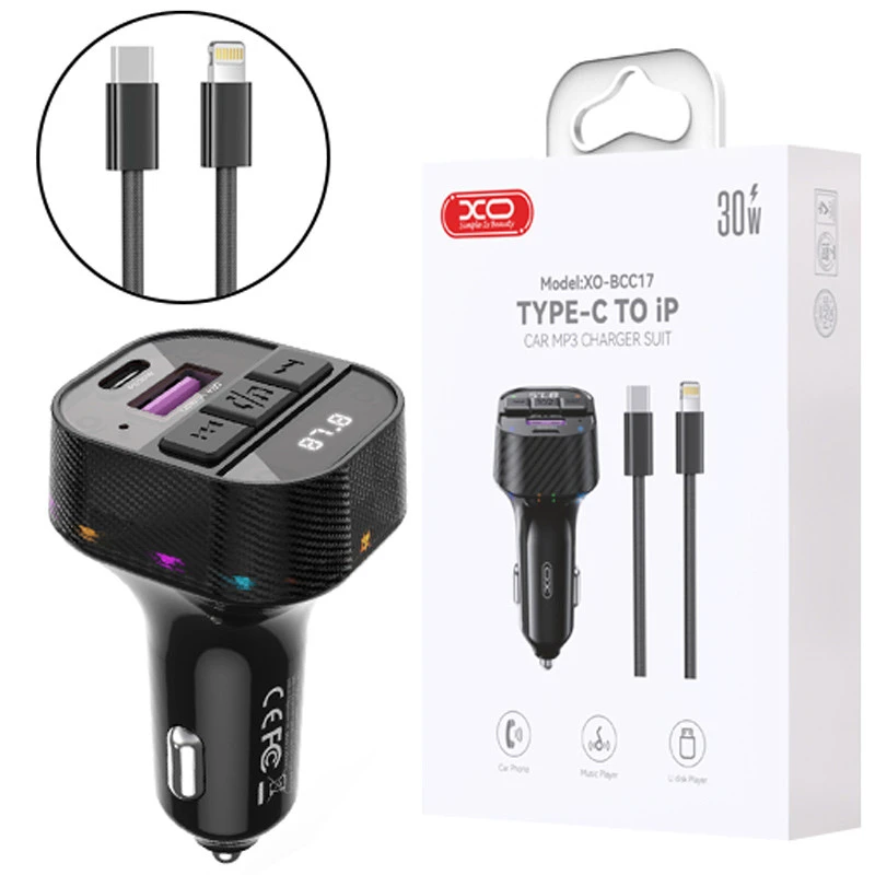 شارژر فندکی + FM Player بلوتوثی XO XO-BCC17 + کابل آیفونی