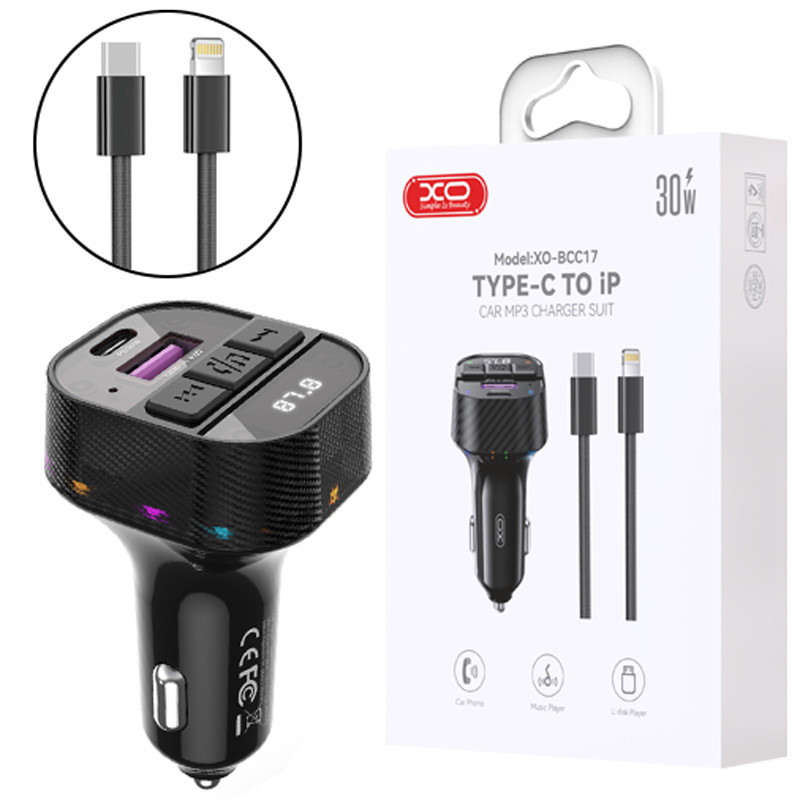 شارژر فندکی + FM Player بلوتوثی XO XO-BCC17 + کابل آیفونی