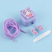 ست محافظ کابل و کلگی شارژر آیفون طرح Kuromi بنفش