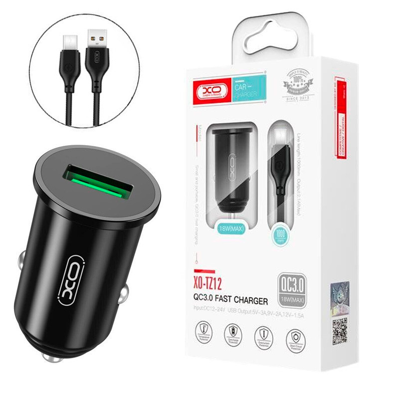 شارژر فندکی فست شارژ XO XO-TZ12 3A QC3.0 PD 18W + کابل تایپ سی