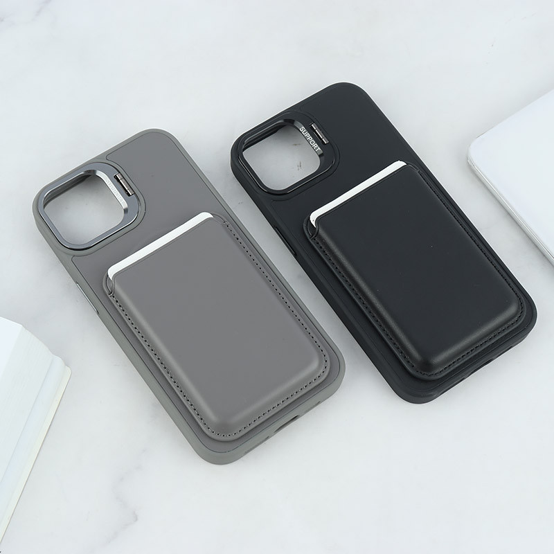 قاب مگ سیف Support آیفون iPhone 13 / 14 جاکارتی دار استندشو با محافظ لنز رینگی