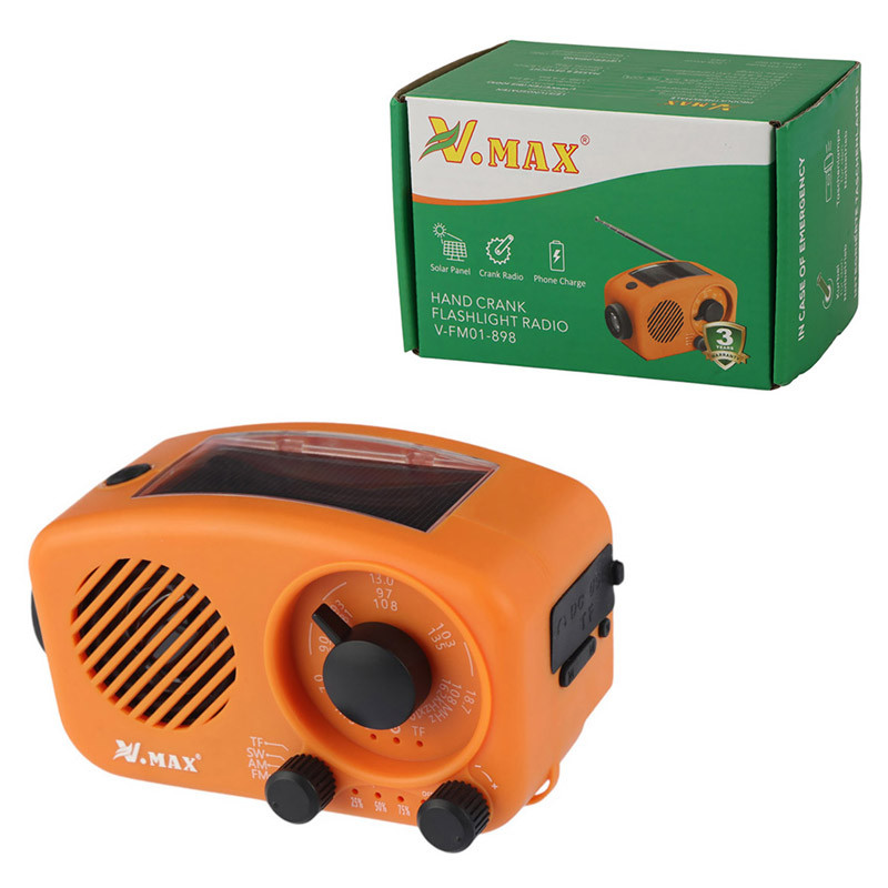 رادیو اسپیکر بلوتوثی رم و فلش خور خورشیدی V.Max V-FM01-898