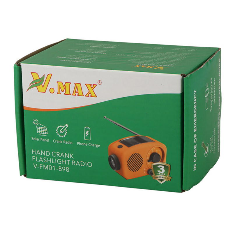 رادیو اسپیکر بلوتوثی رم و فلش خور خورشیدی V.MAX V-FM01-898