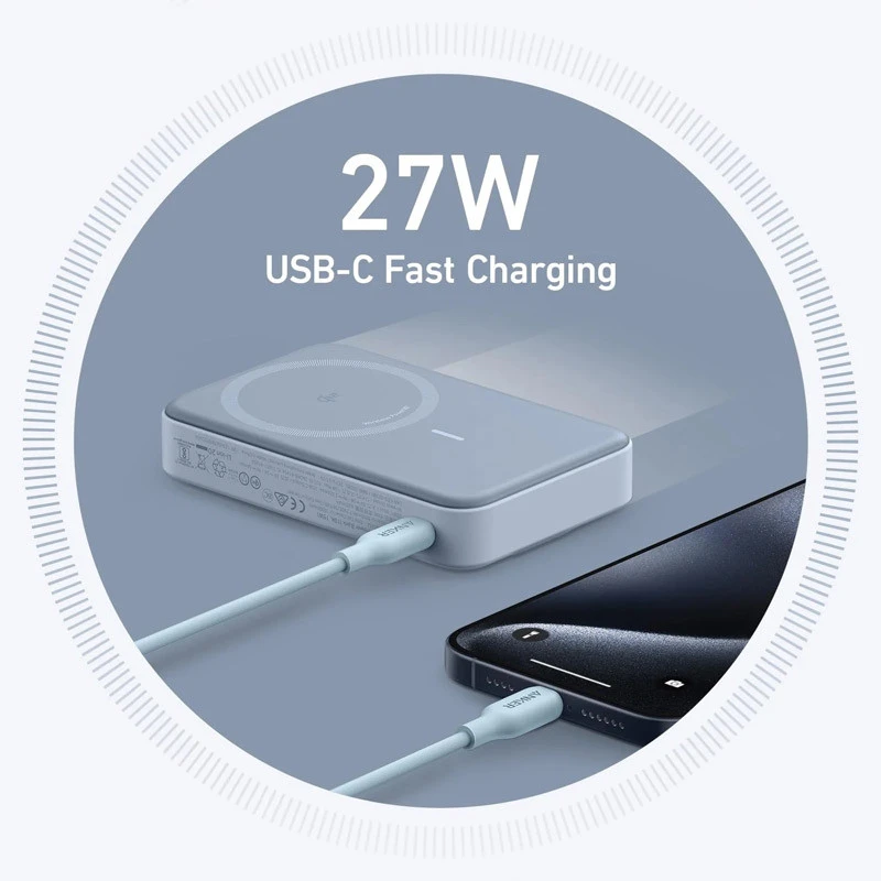 پاور بانک بی سیم فست شارژ انکر MagGo A1654 PD 27W ظرفیت 10000 میلی آمپر ساعت
