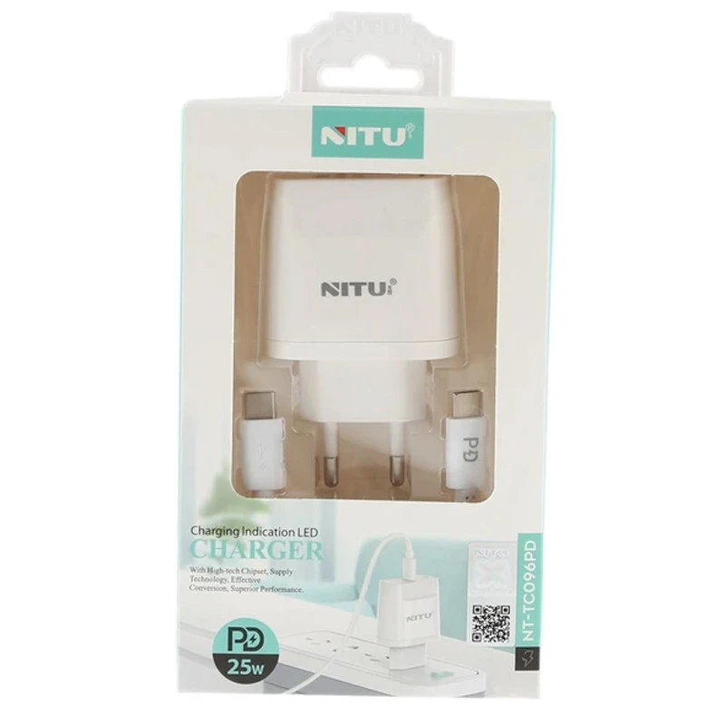 شارژر دیواری 25 وات نیتو NT-TC096PD PD 3A + کابل تبدیل تایپ سی