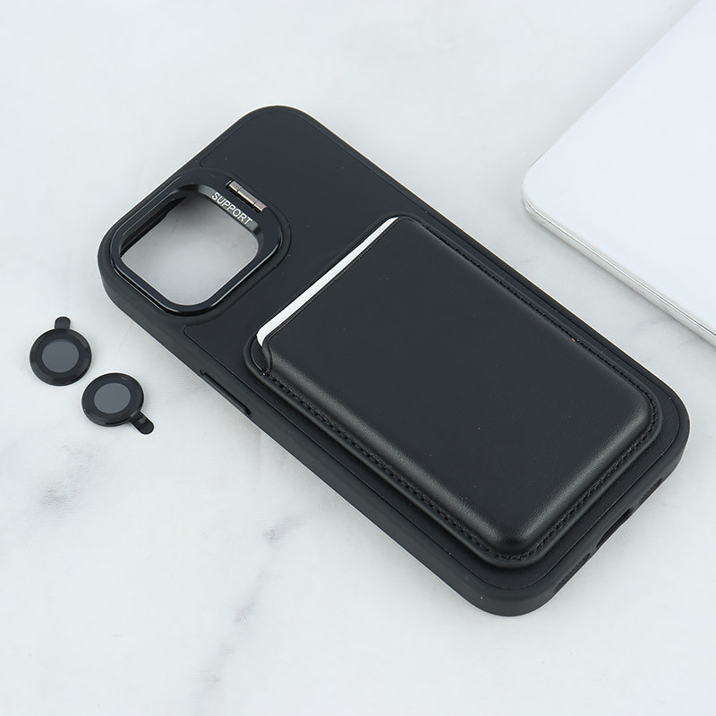 قاب مگ سیف Support آیفون iPhone 15 جاکارتی دار استندشو با محافظ لنز رینگی
