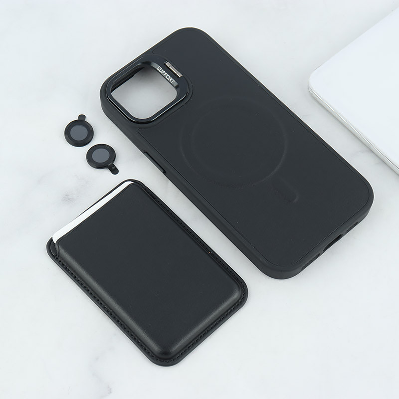 قاب مگ سیف Support آیفون iPhone 15 جاکارتی دار استندشو با محافظ لنز رینگی