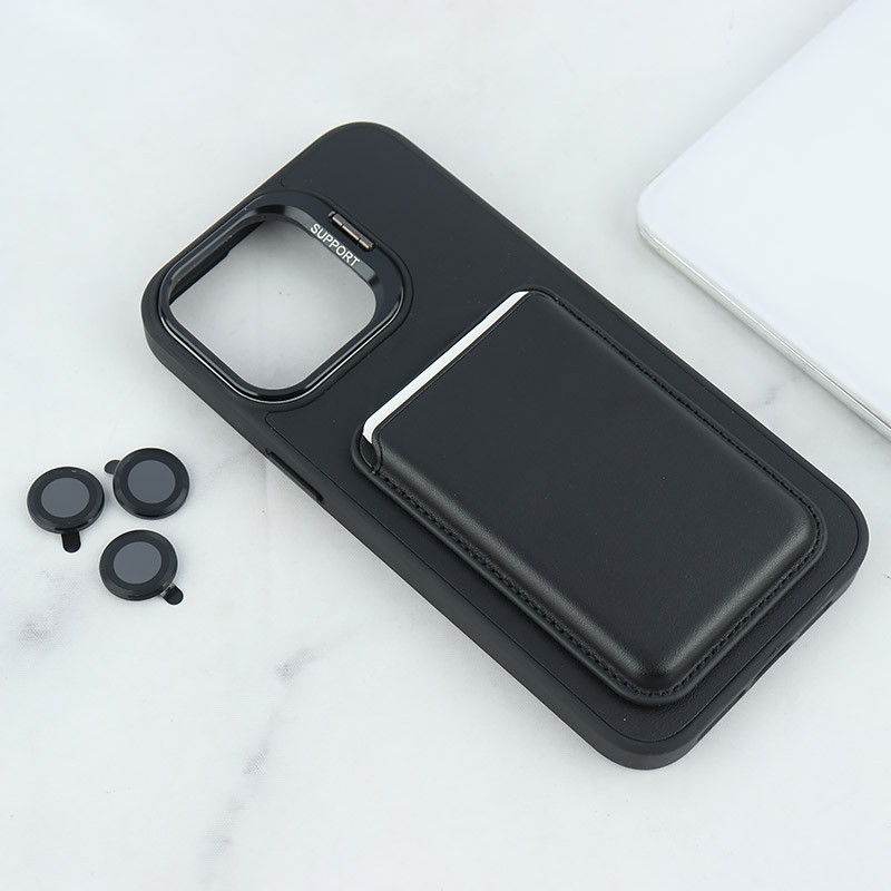 قاب مگ سیف Support آیفون iPhone 15 Pro Max جاکارتی دار استندشو با محافظ لنز رینگی