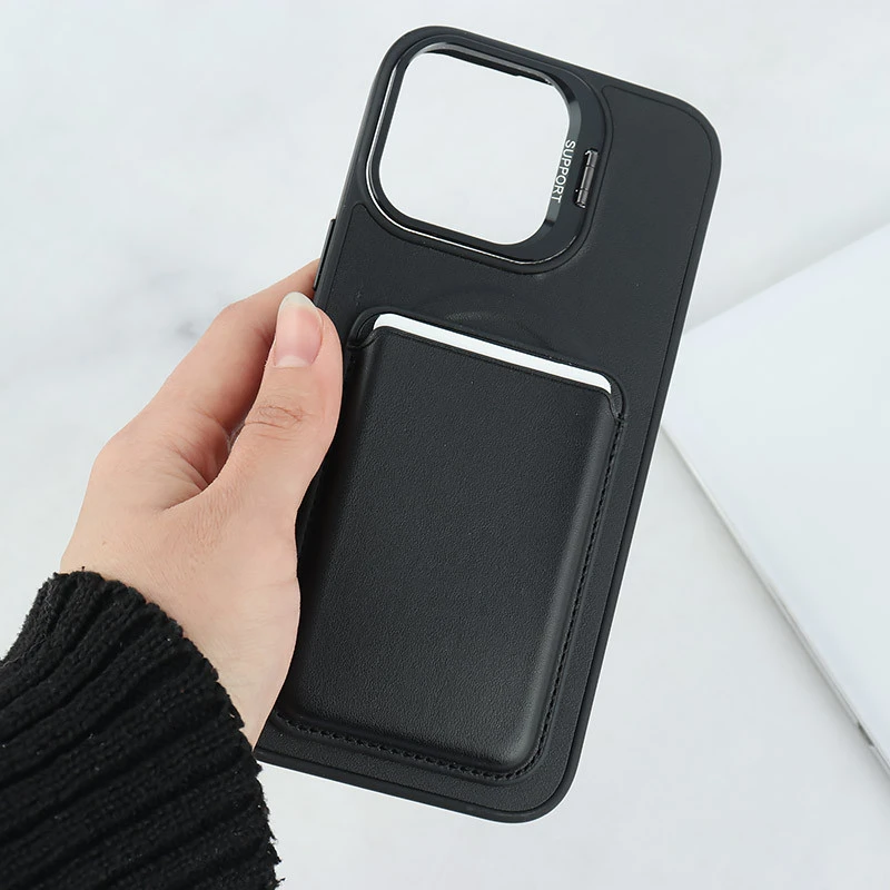 قاب مگ سیف Support آیفون iPhone 16 Pro Max جاکارتی دار استندشو با محافظ لنز رینگی