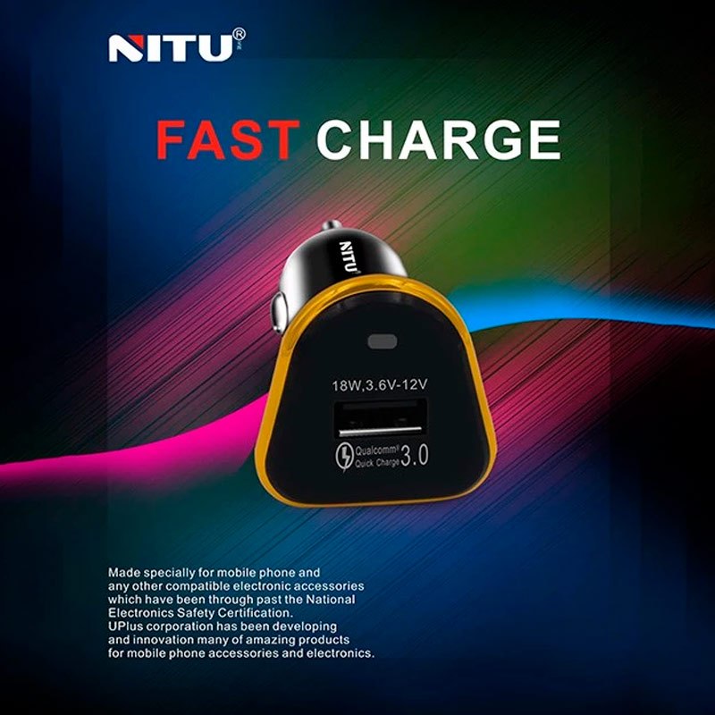 شارژر فندکی فست شارژ Nitu NT-CC802F QC3.0 18W + کابل تایپ سی