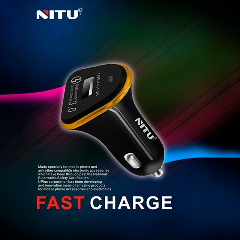 شارژر فندکی فست شارژ Nitu NT-CC802F QC3.0 18W + کابل تایپ سی
