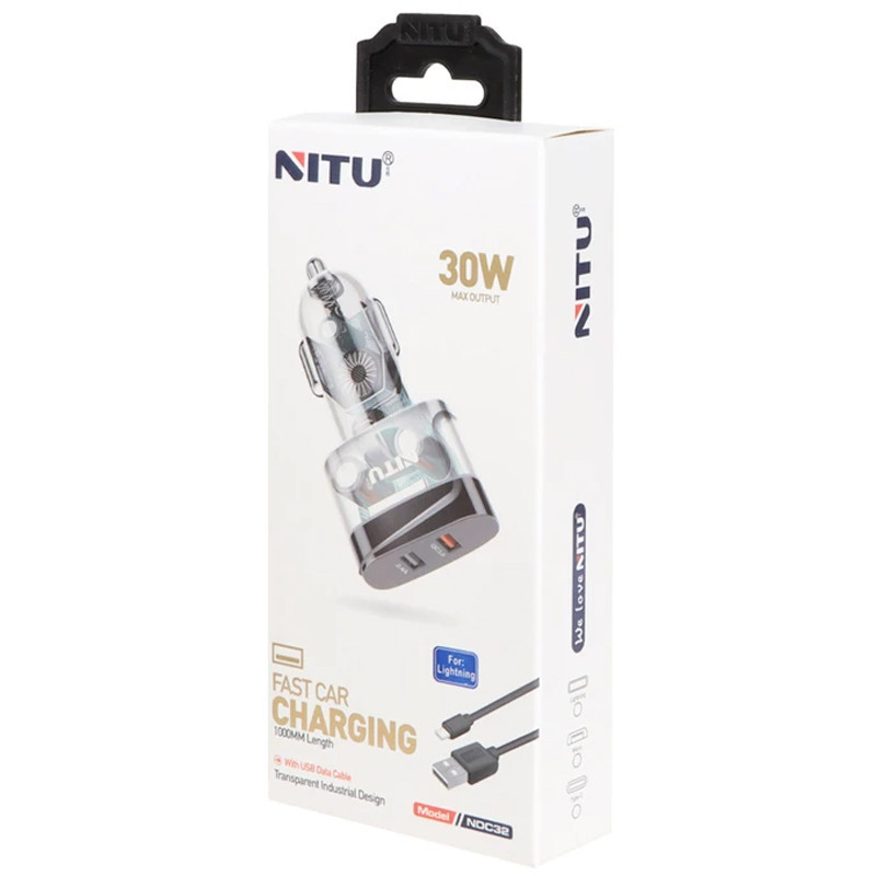 شارژر فندکی فست شارژ Nitu NDC32 3A QC3.0 PD 18W + کابل آیفونی