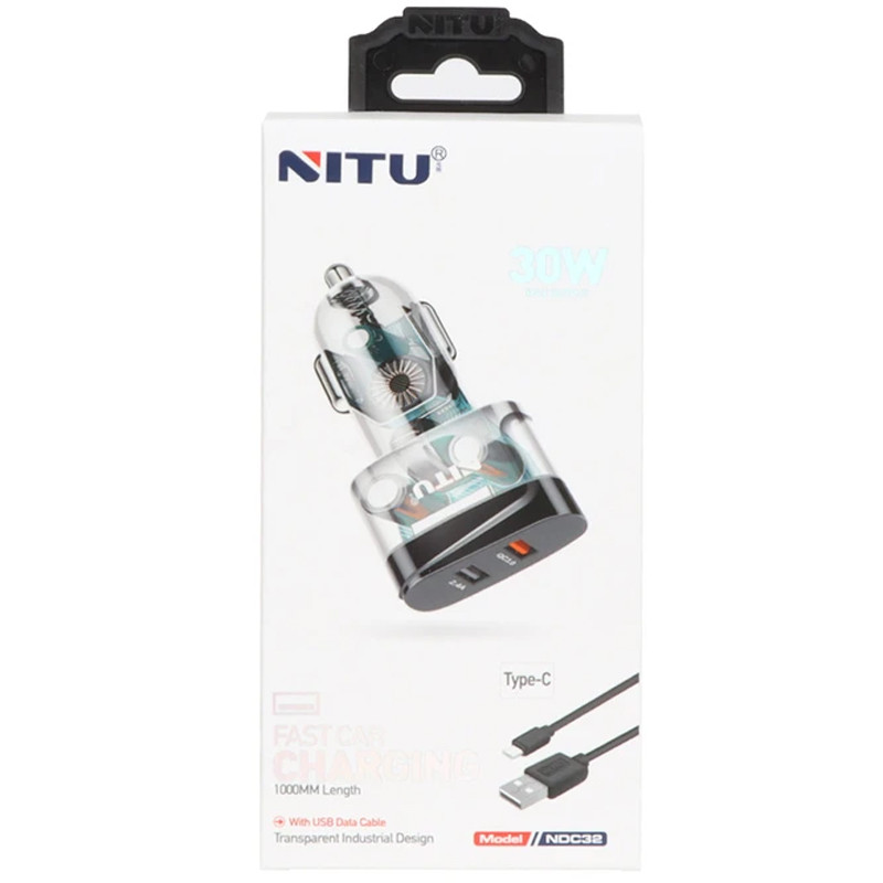 شارژر فندکی فست شارژ Nitu NDC32 3A QC3.0 PD 18W + کابل تایپ سی