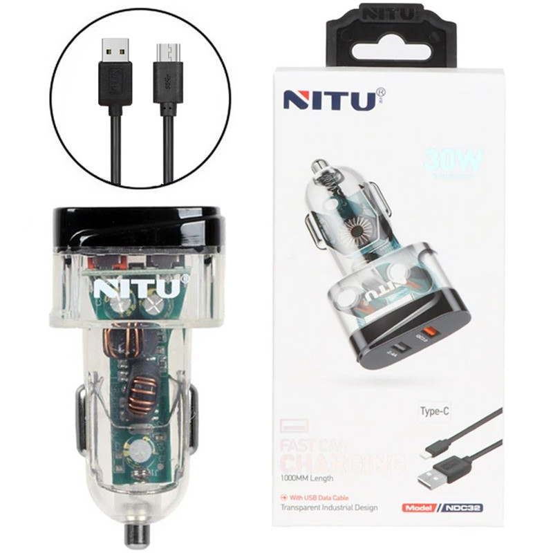 شارژر فندکی فست شارژ Nitu NDC32 3A QC3.0 PD 18W + کابل تایپ سی