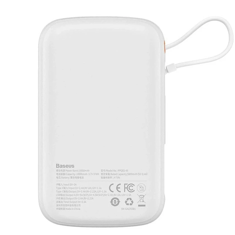 پاور بانک فست شارژ باسئوس PPQD2-10C PD 22.5W ظرفیت 10000 میلی آمپر ساعت