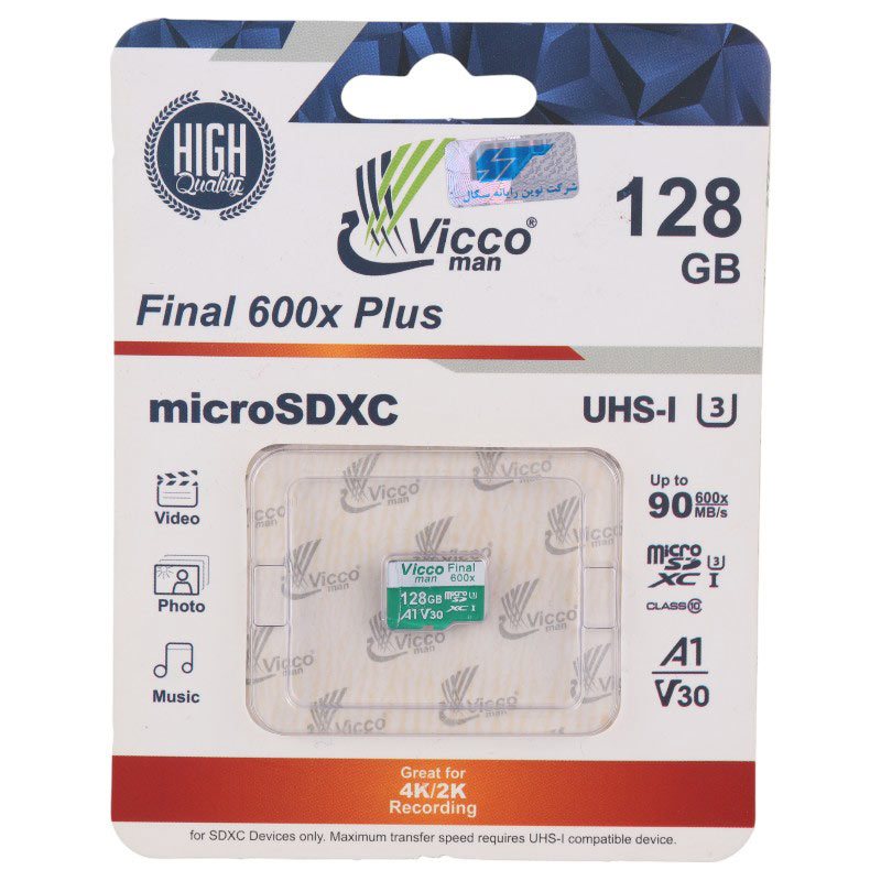 رم میکرو 128 گیگ ویکومن Vicco Man Final 600X Plus A1 V30 U3 90MB/s